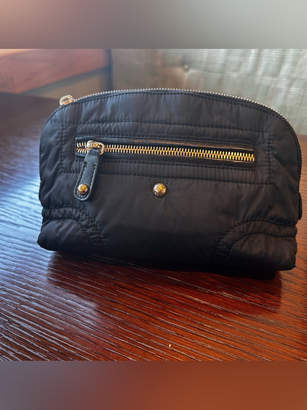 Tod's Pashmy Black Quilted Nylon Cosmetic Pouch with‎ Gold Hardware